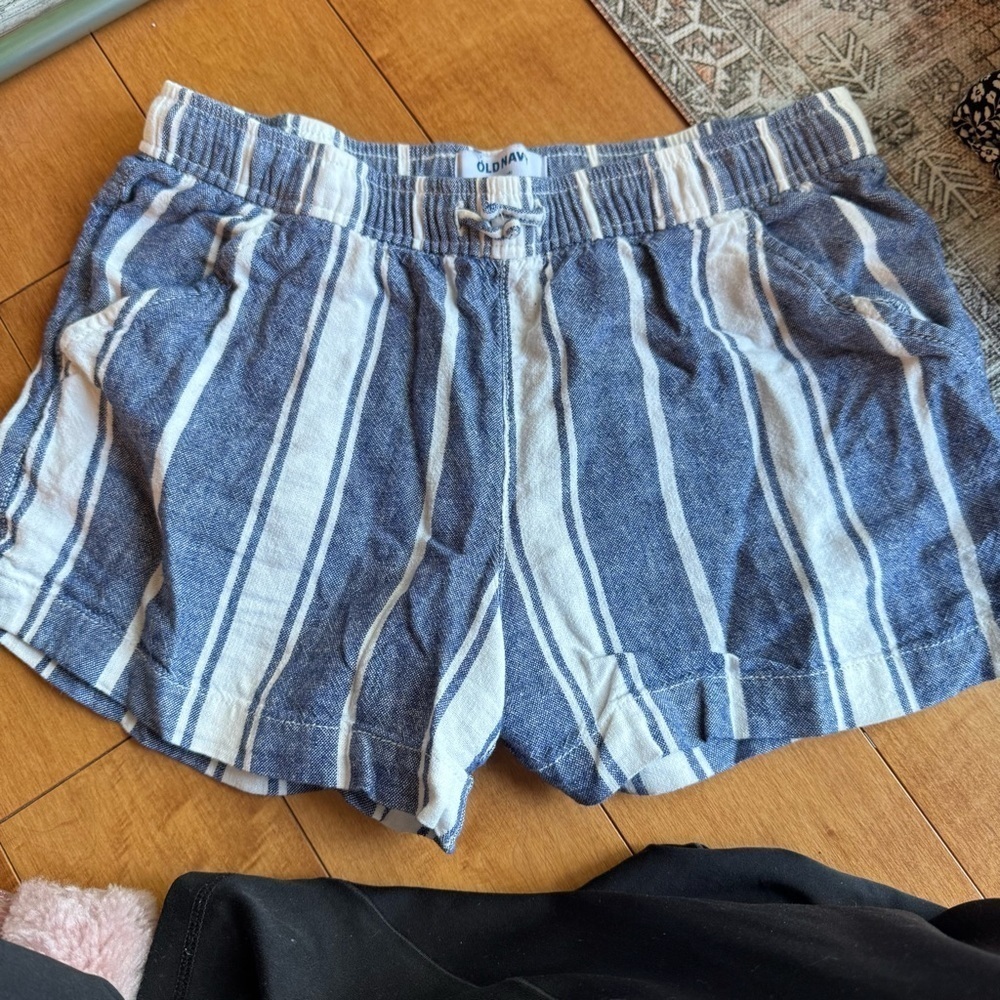 Old Navy High Waist Blue and White Striped Shorts